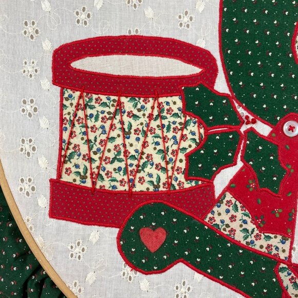 Handmade Christmas Rocking Horse Joy Drum Ruffled Edge Wall Art Embroidery Hoop - Picture 7 of 12